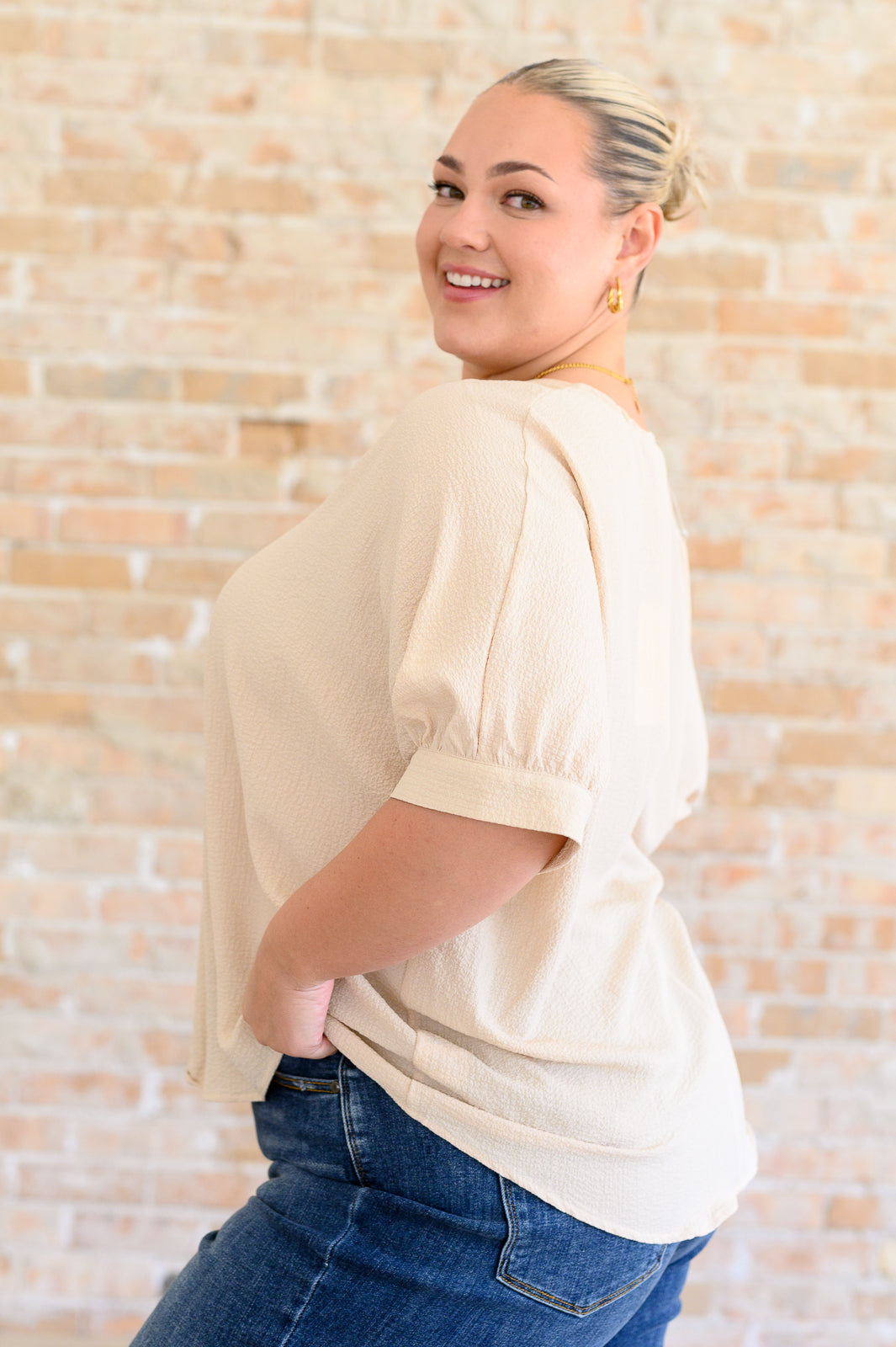 Up For Anything V-Neck Blouse in Taupe - Shop All Around Divas