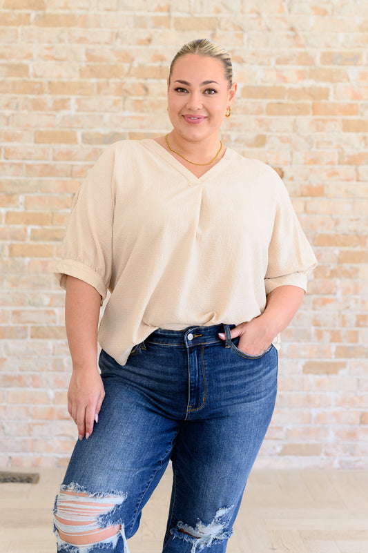 Up For Anything V-Neck Blouse in Taupe - Shop All Around Divas