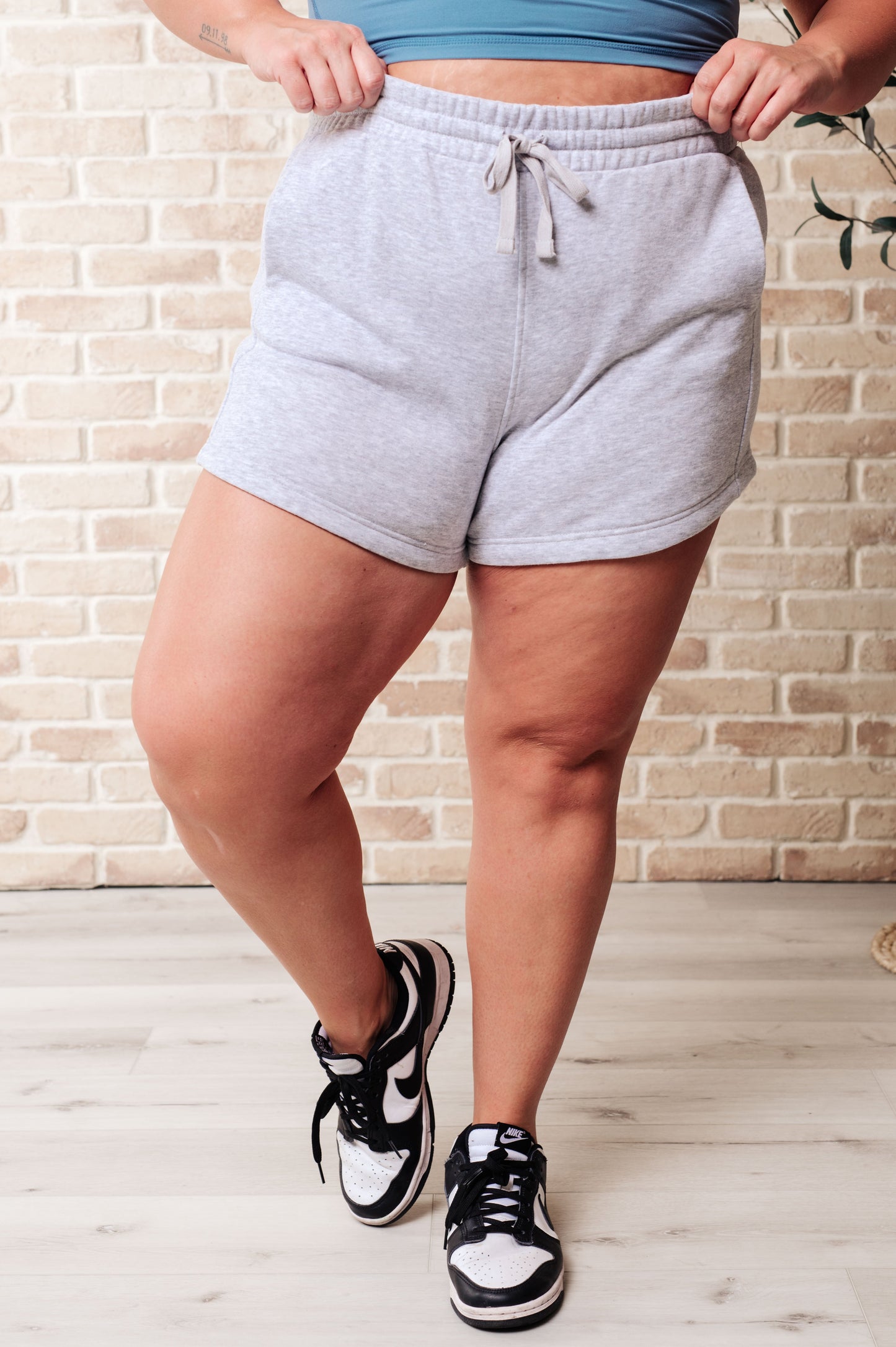 We're Only Getting Better Drawstring Shorts in Grey Ave Shops