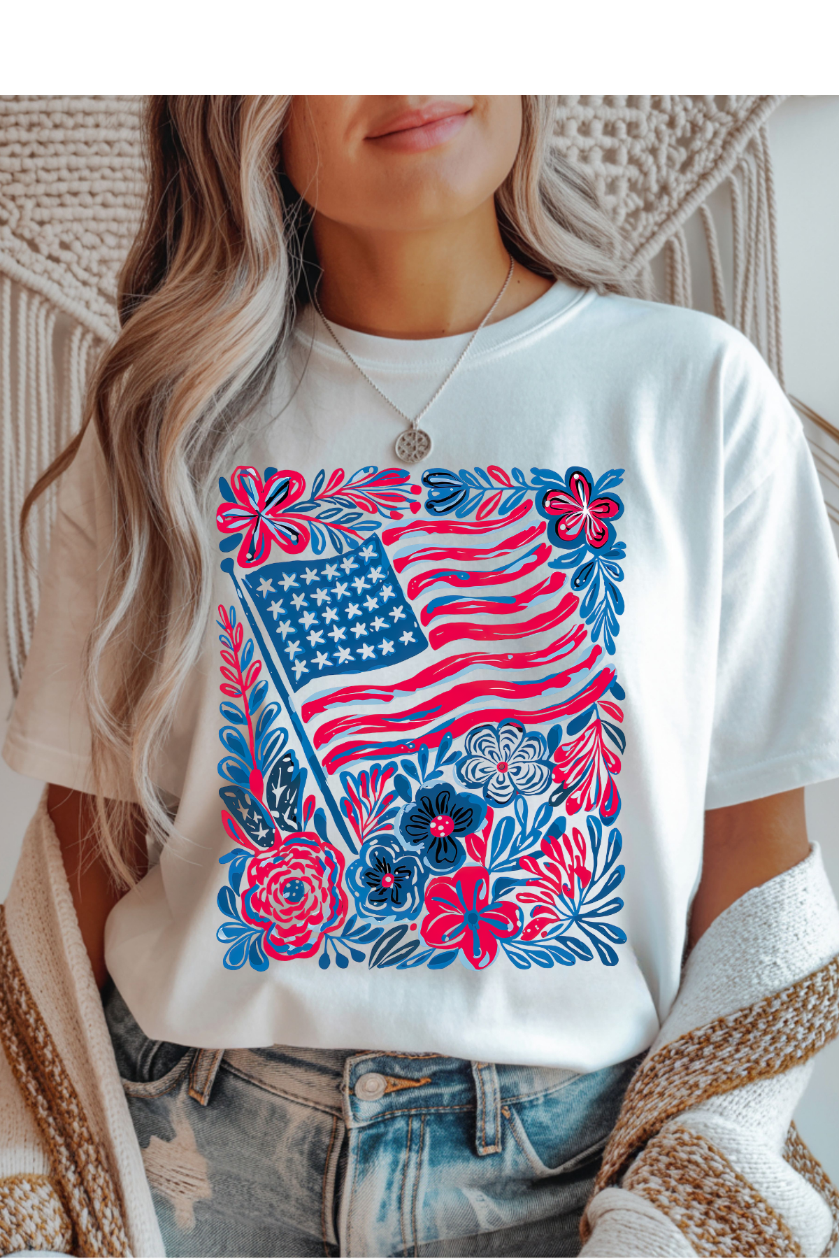 Boho American Flag Graphic Tee - 3 Colors