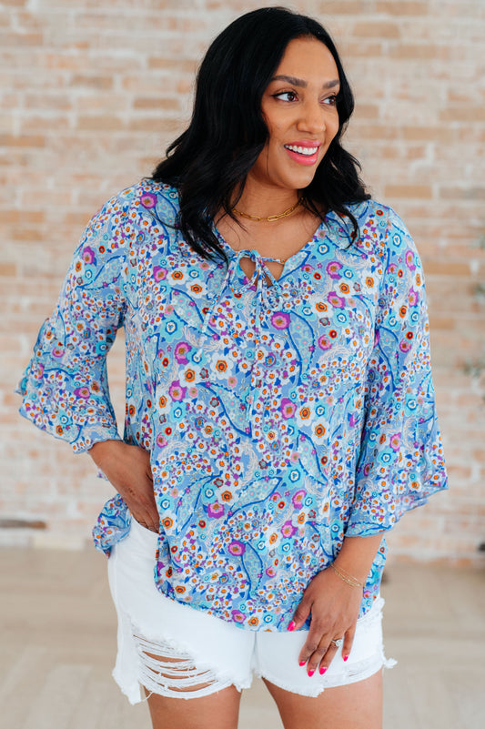 Willow Bell Sleeve Top in Retro Ditsy Floral - Shop All Around Divas