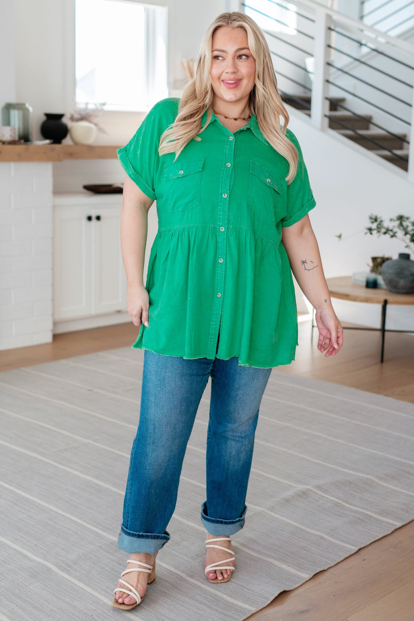 Working In The Garden Button Up Peplum Blouse - Shop All Around Divas