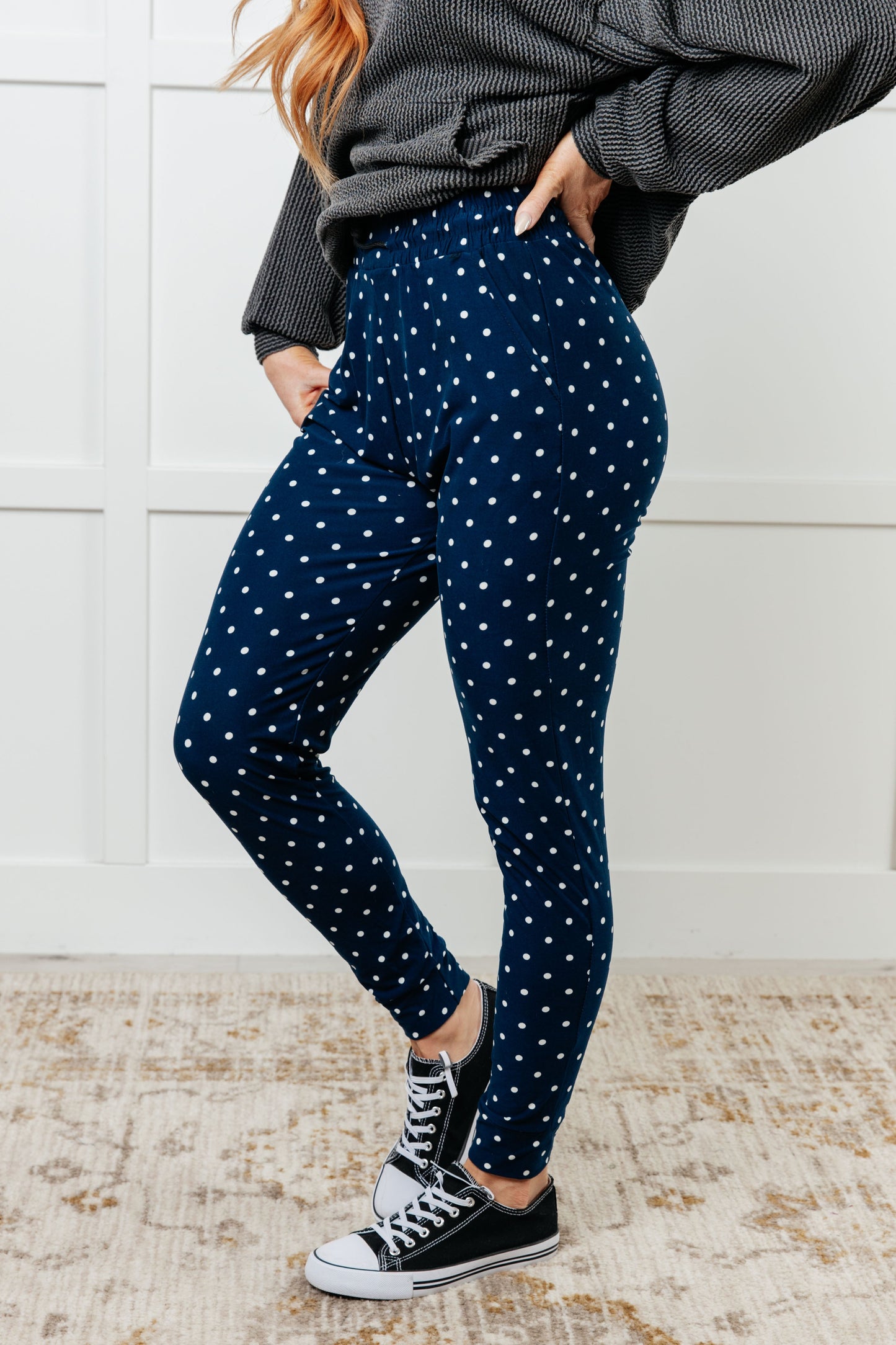 Your New Favorite Joggers in White Polka Dot