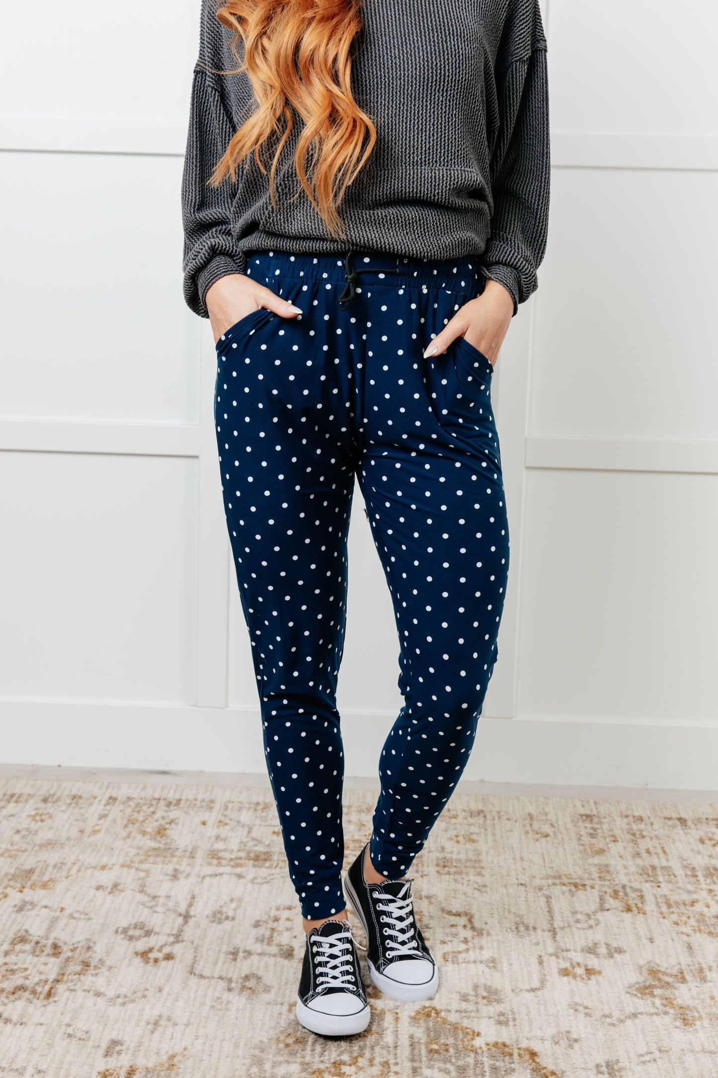 Your New Favorite Joggers in White Polka Dot