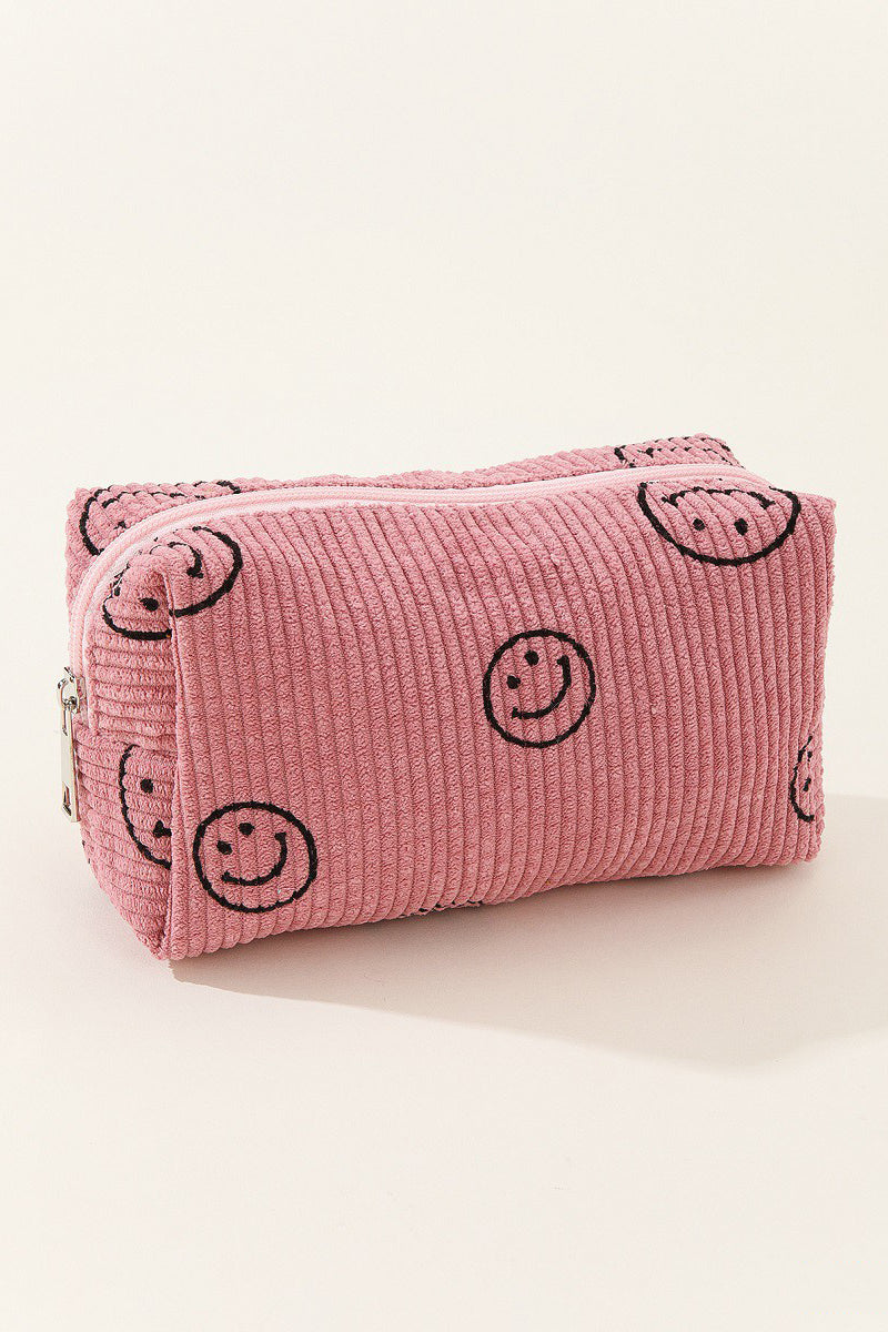 Zenana Smiley Face Corduroy Cosmetic Pouch - 6 Colors