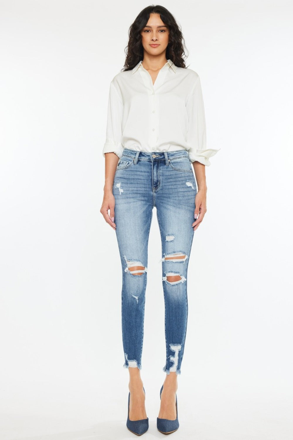 Kancan High Rise Frayed Ankle Skinny Jeans Trendsi