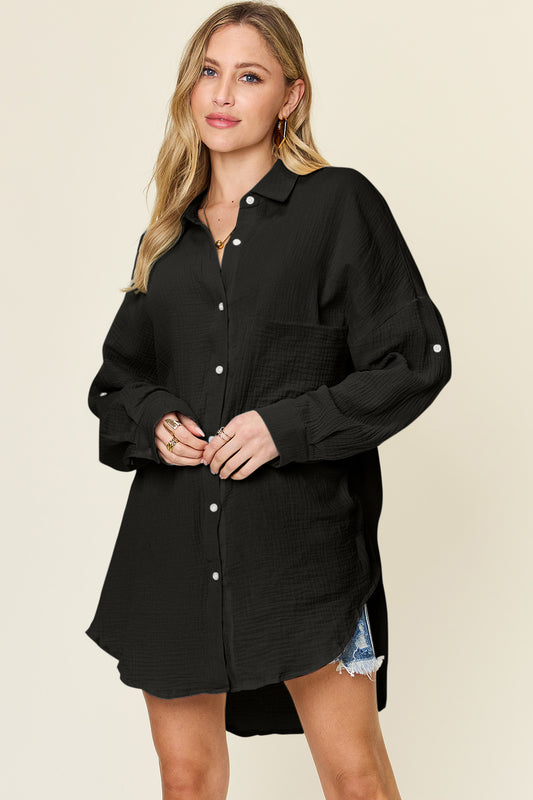 Double Take Full Size Pocketed Texture Button Up Shirt - 5 Colors - Shop All Around Divas