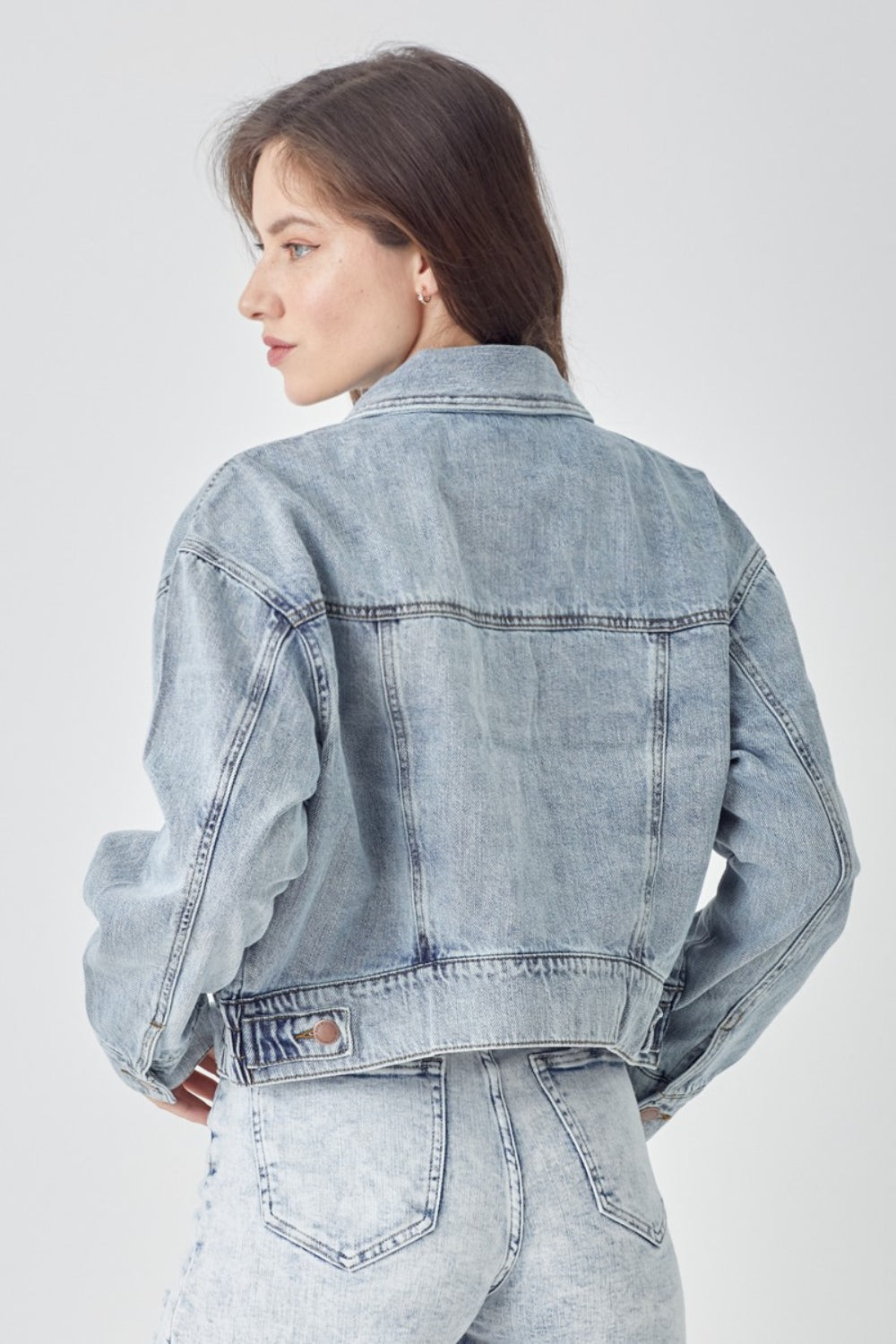 RISEN Full Size Button Down Cropped Denim Jacket - Shop All Around Divas