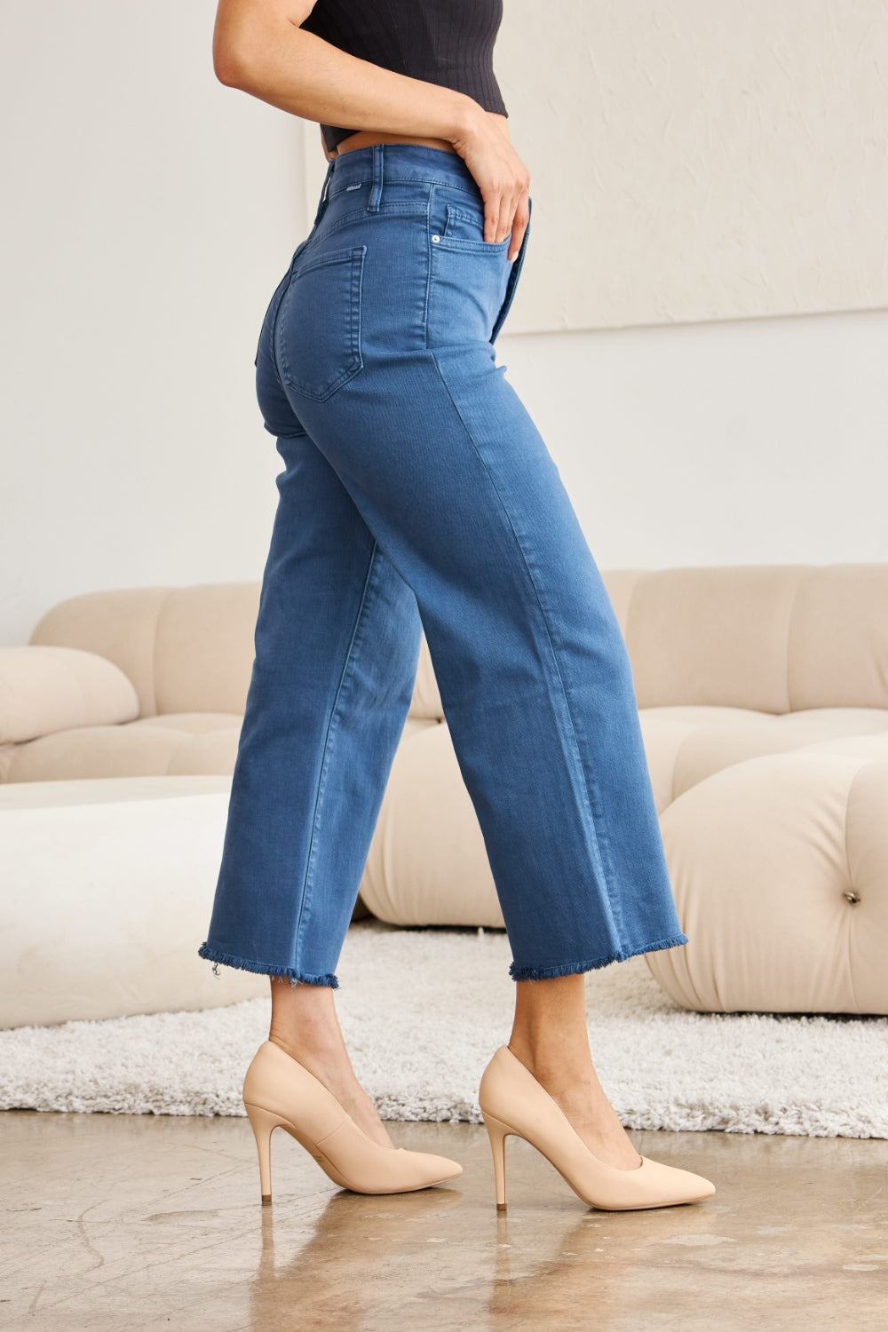 RFM Full Size Tummy Control High Waist Raw Hem Jeans - Shop All Around Divas