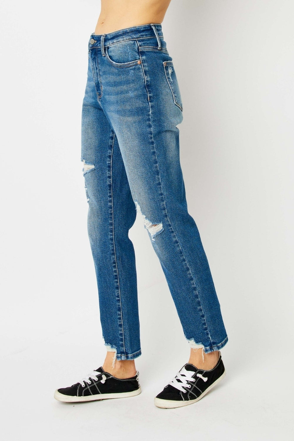 Judy Blue Queen Of Hearts Boyfriend Distressed Slim Jeans - Shop All Around Divas