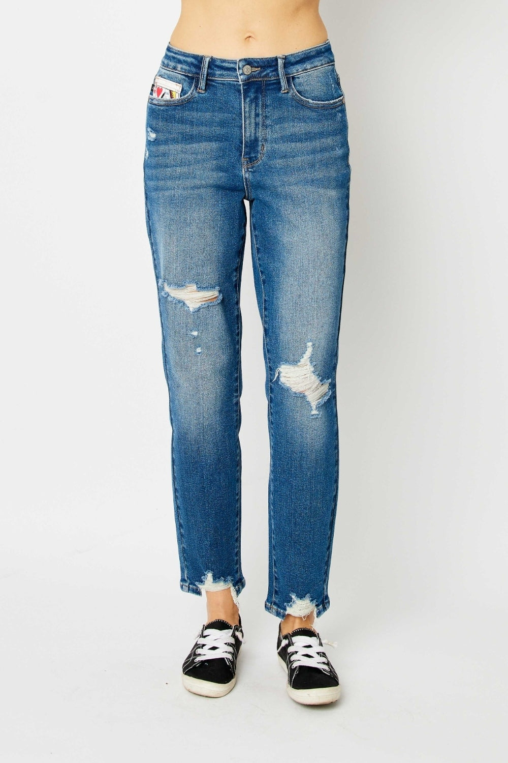 Judy Blue Queen Of Hearts Boyfriend Distressed Slim Jeans - Shop All Around Divas