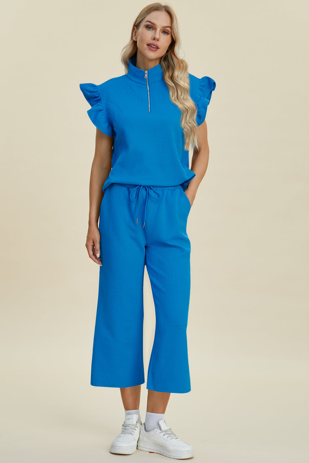 Double Take Texture Ruffle Short Sleeve Top and Wide Leg Pants Set - 5 Colors Trendsi