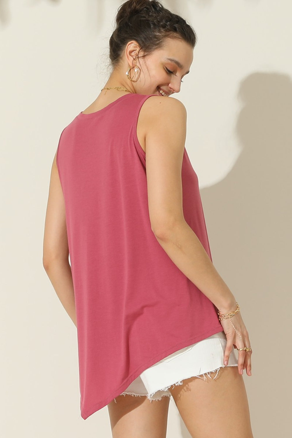 Ninexis Round Neck Button Side Tank - 3 Colors