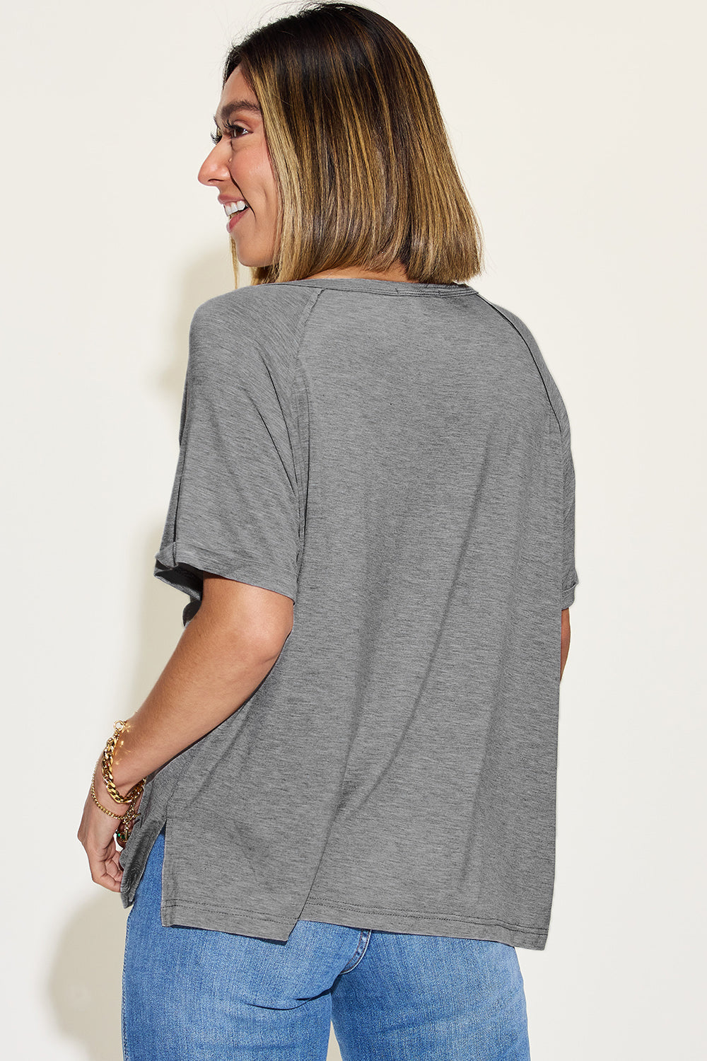 Basic Bae Full Size Bamboo Slit V-Neck Short Sleeve T-Shirt - 4 Colors