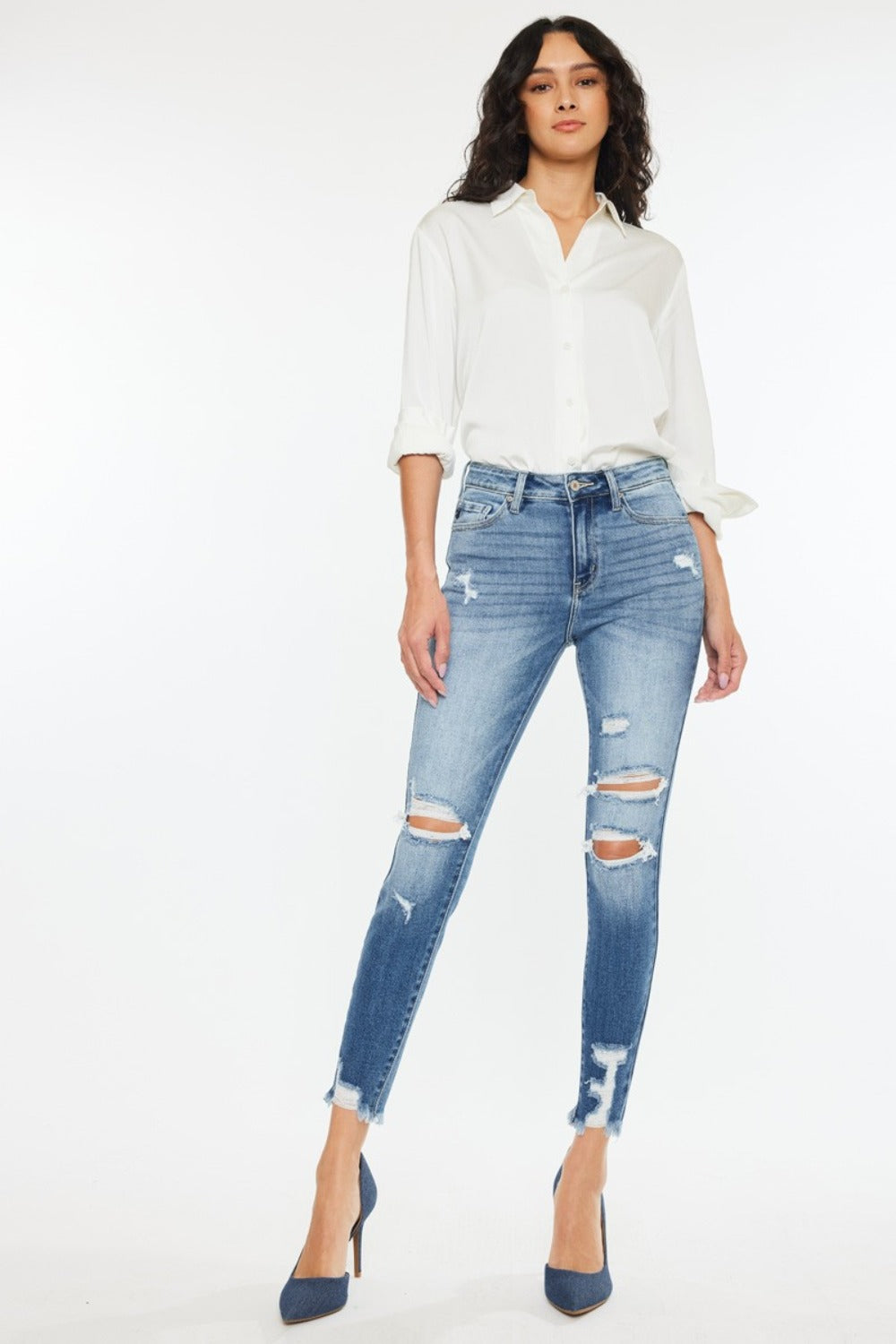 Kancan High Rise Frayed Ankle Skinny Jeans Trendsi