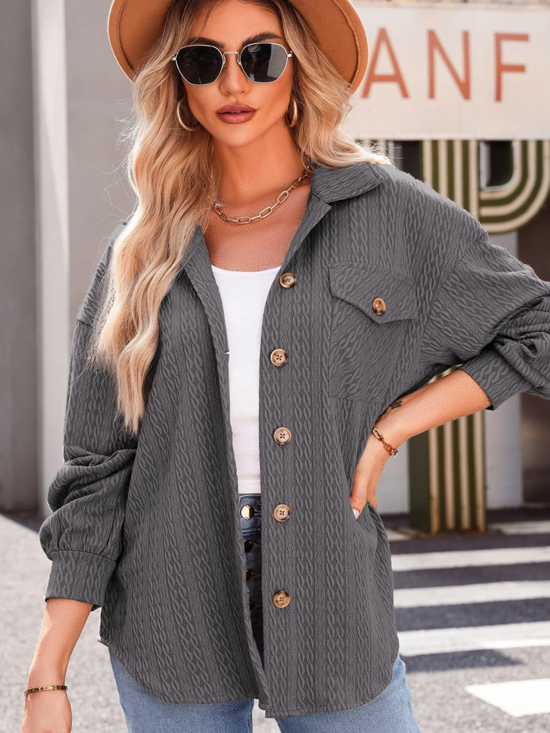 Textured Button Up Long Sleeve Shacket - 5 Colors