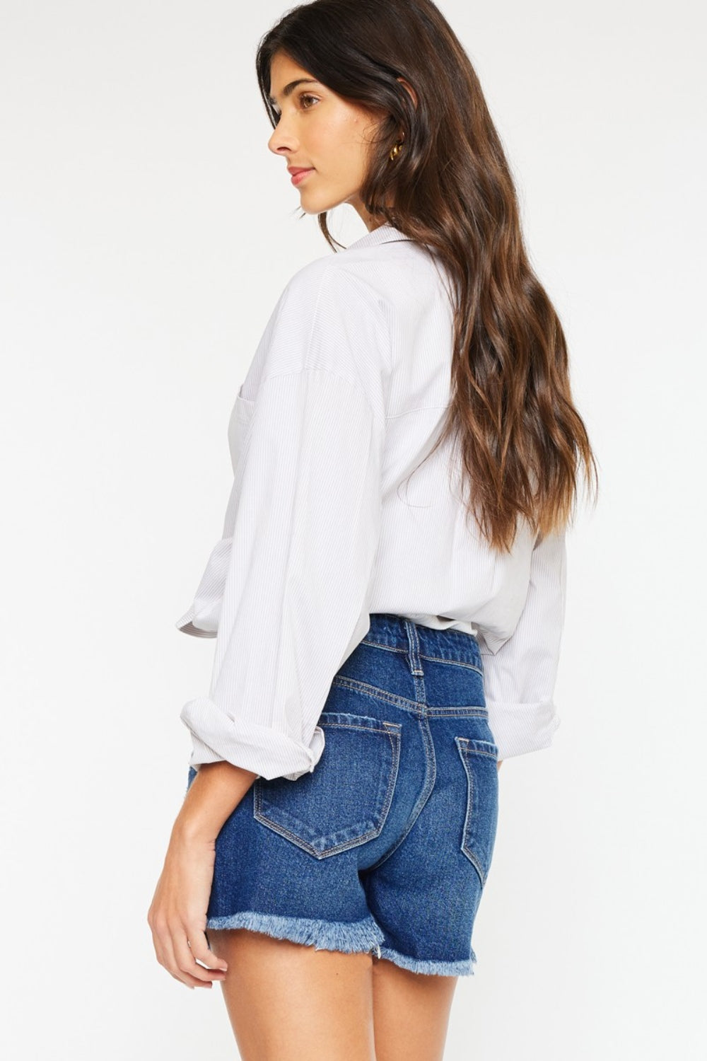 Kancan High Rise Frayed Hem Denim Shorts - Shop All Around Divas