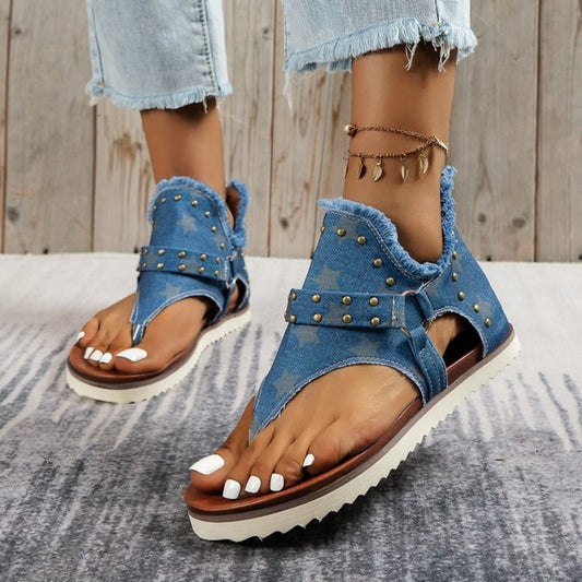 Studded Raw Hem Flat Sandals - 5 Colors - Shop All Around Divas