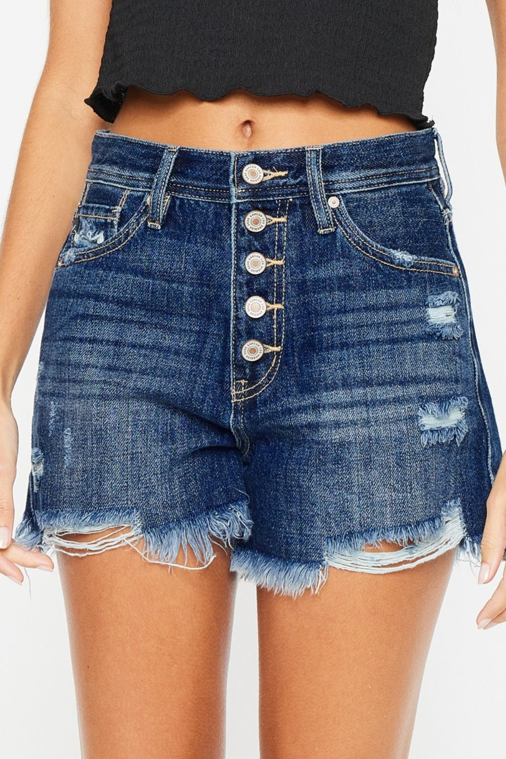 Kancan Raw Hem Button-Fly Denim Shorts - Shop All Around Divas