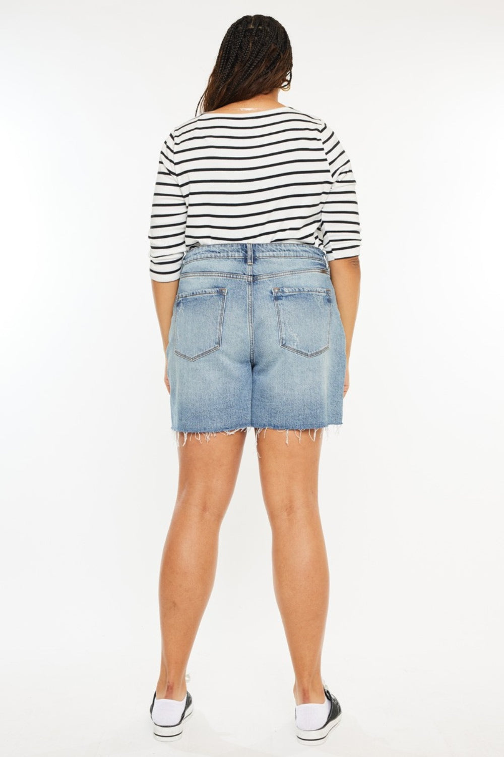 Kancan Full Size Raw Hem High Waist Denim Shorts - Shop All Around Divas