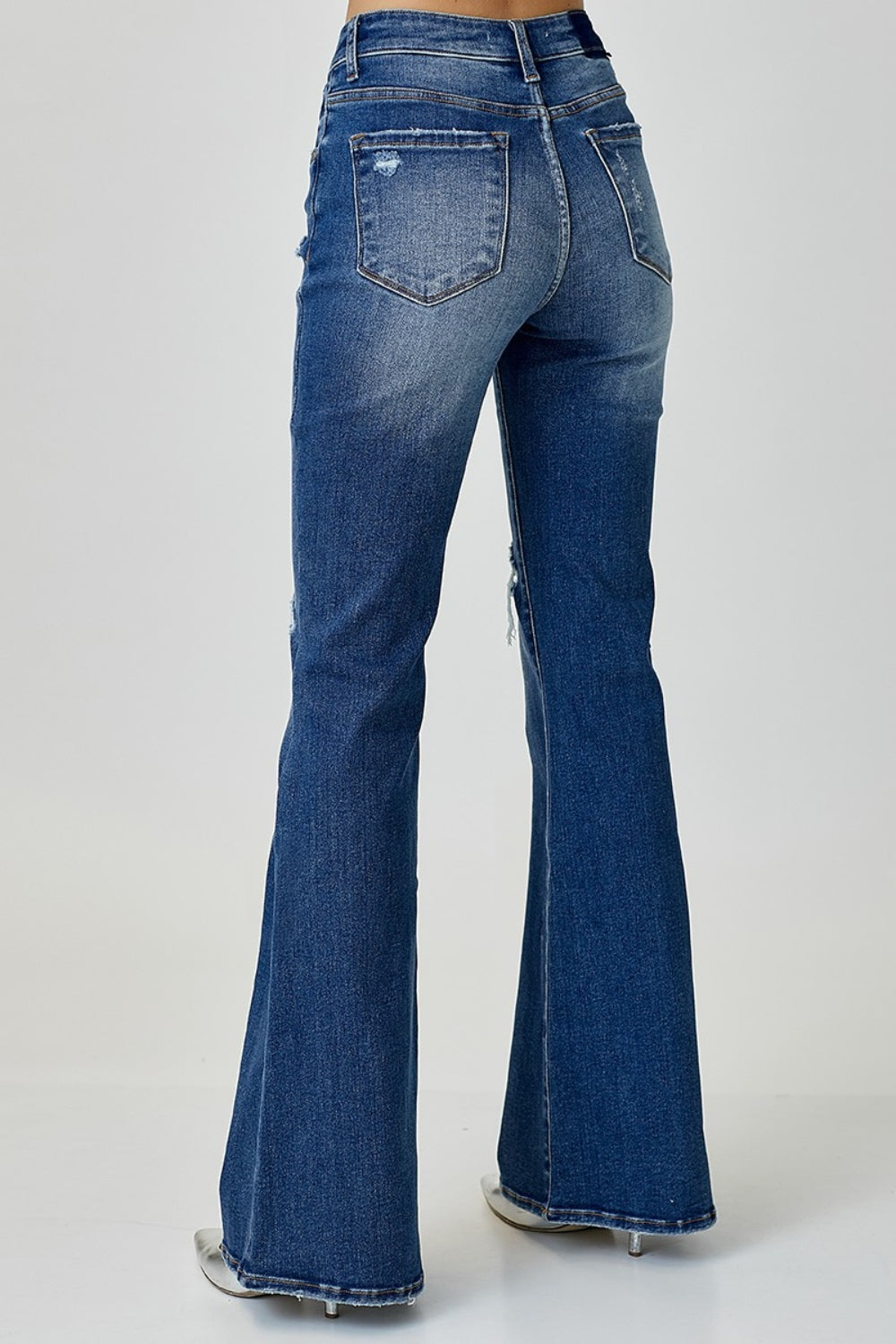 RISEN Change of Plans Distressed Button-Fly Flare Jeans Trendsi