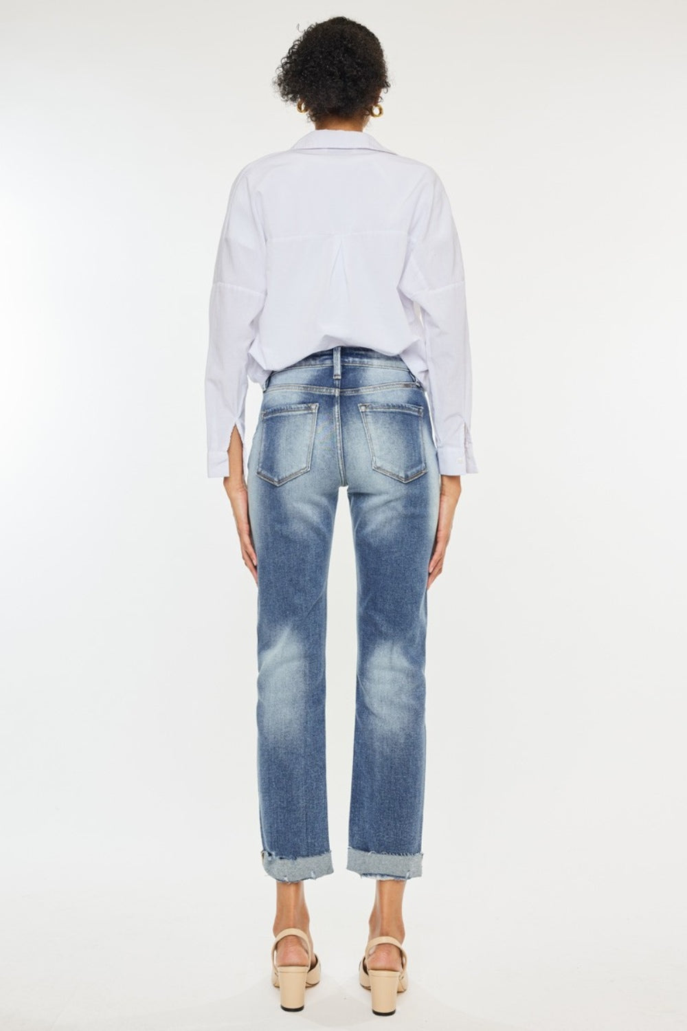 Kancan High Rise Cuffed Straight Jeans Trendsi