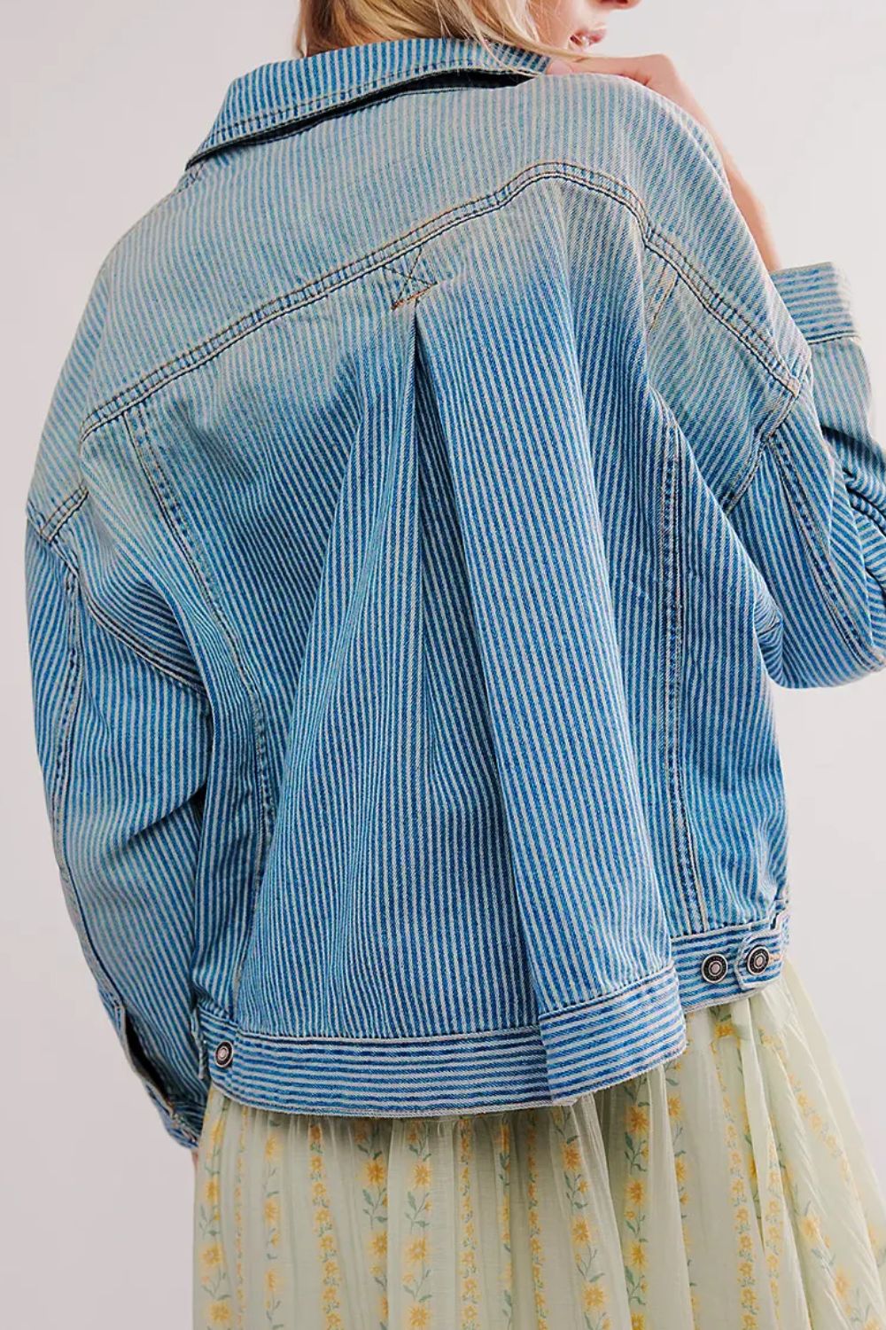 Striped Button Up Long Sleeve Denim Jacket Trendsi