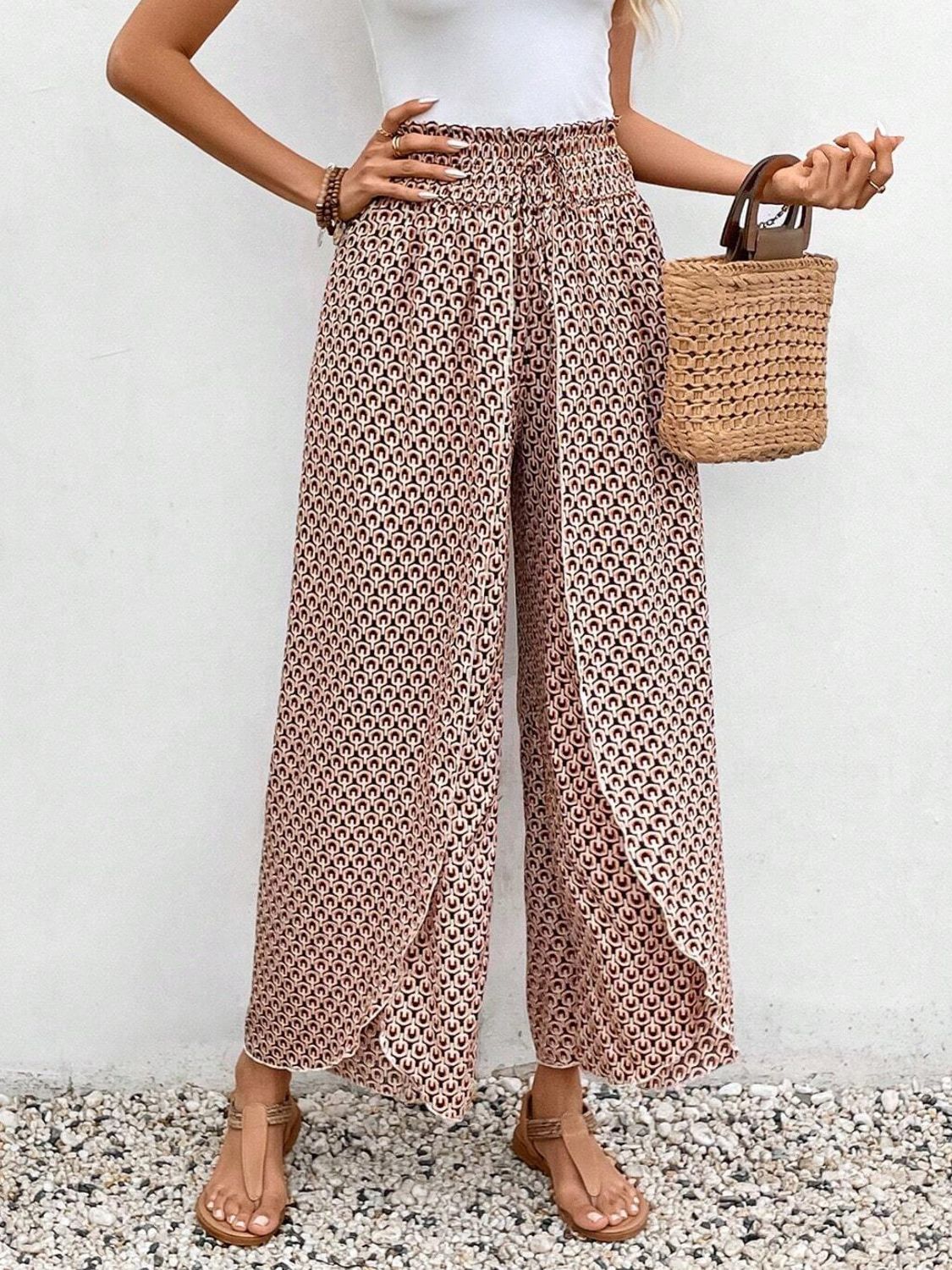 Tied Printed Wide Leg Pants - 5 Colors - Shop All Around Divas