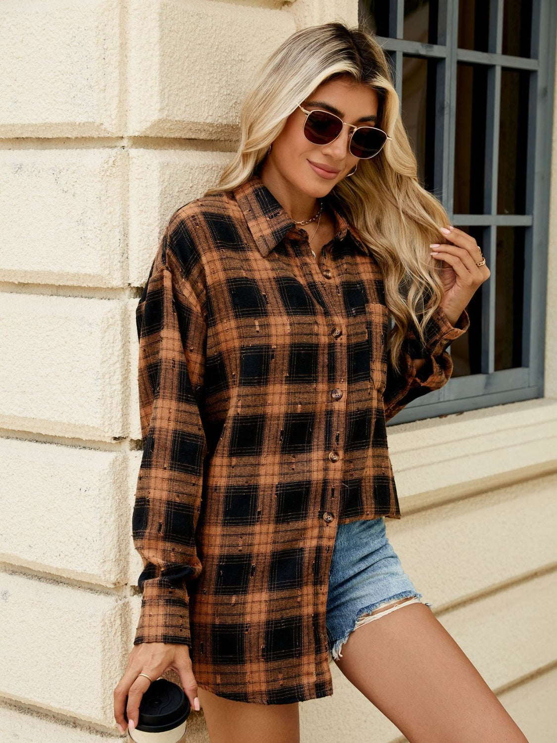 Plaid Button Up Long Sleeve Shirt - 4 Styles Trendsi