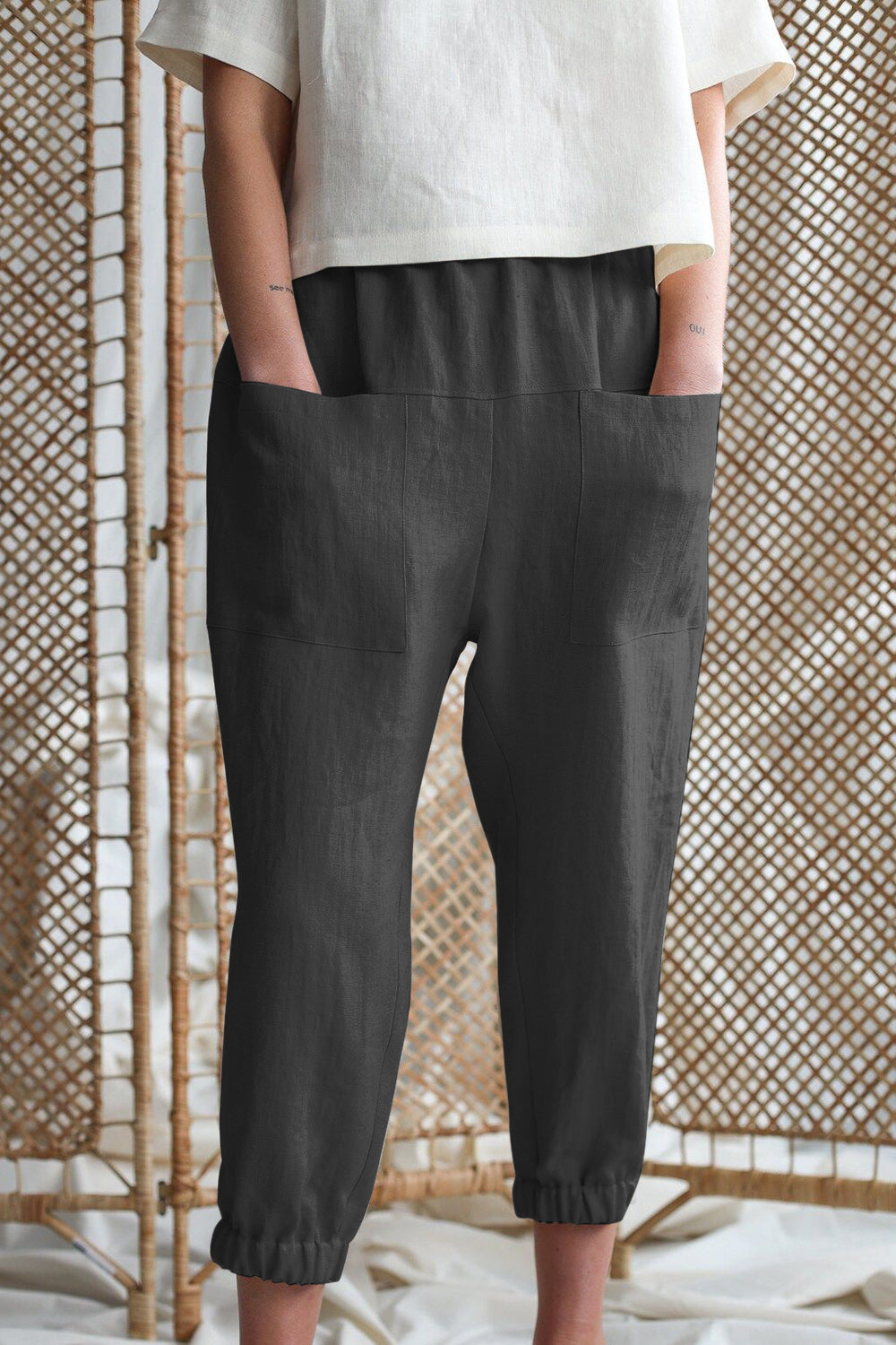 Mid-Rise Waist Pants with Pockets - 3 Colors