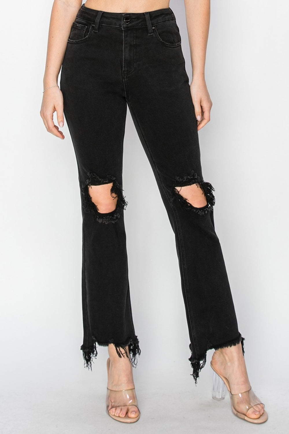 RISEN DRUNK IN LOVE Distressed Raw Hem Jeans with Pockets Trendsi