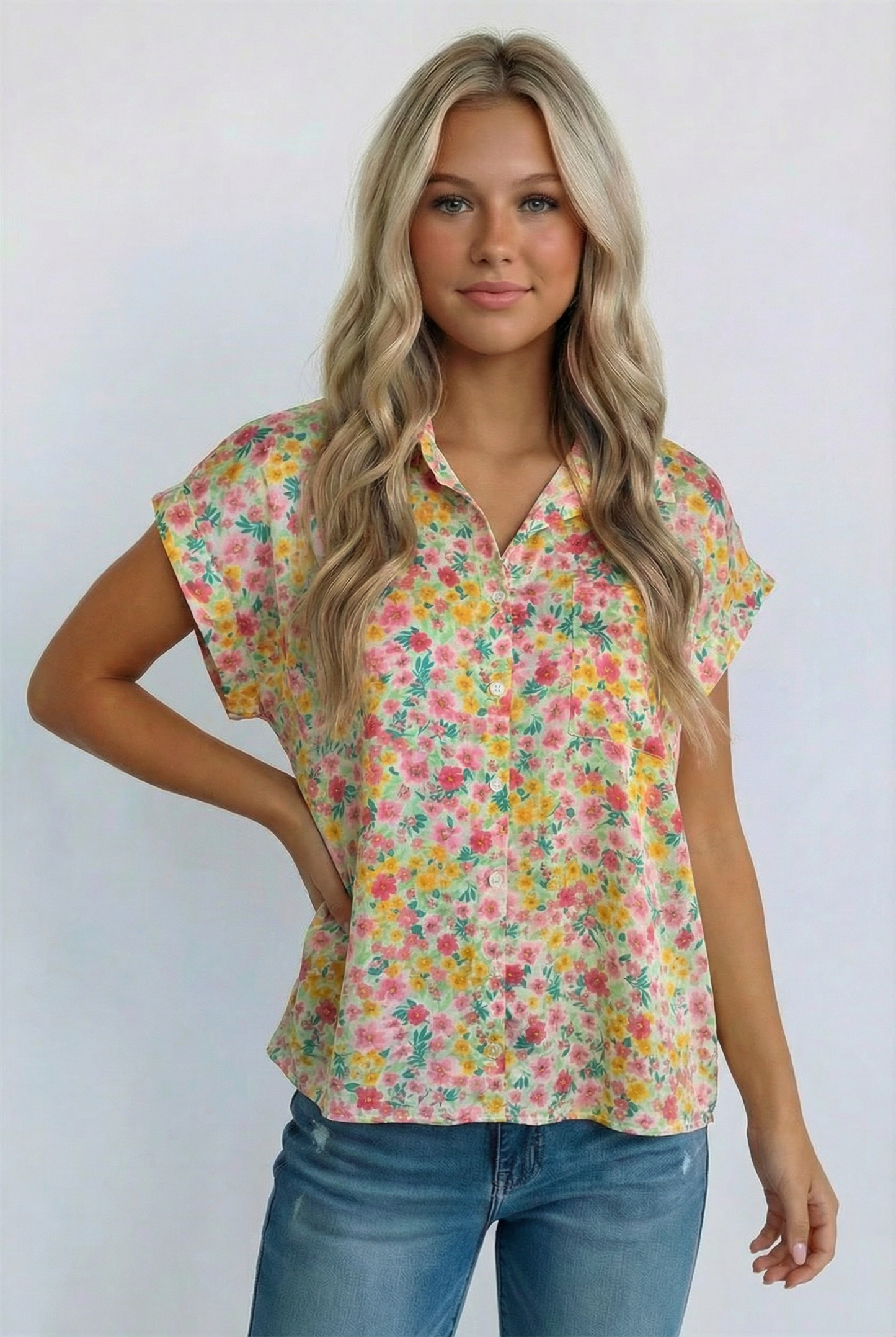Sunny Garden Button Down Top