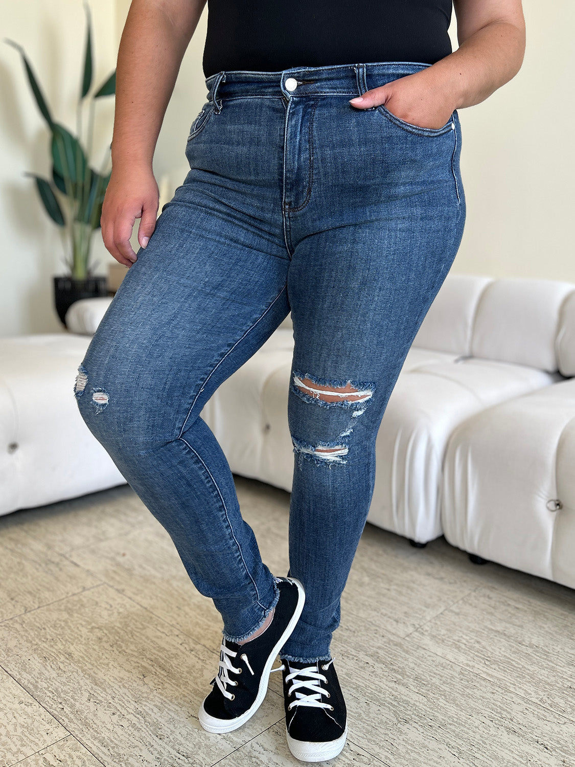 Judy Blue Full Size  High Waist Distressed Skinny Jeans - Shop All Around Divas