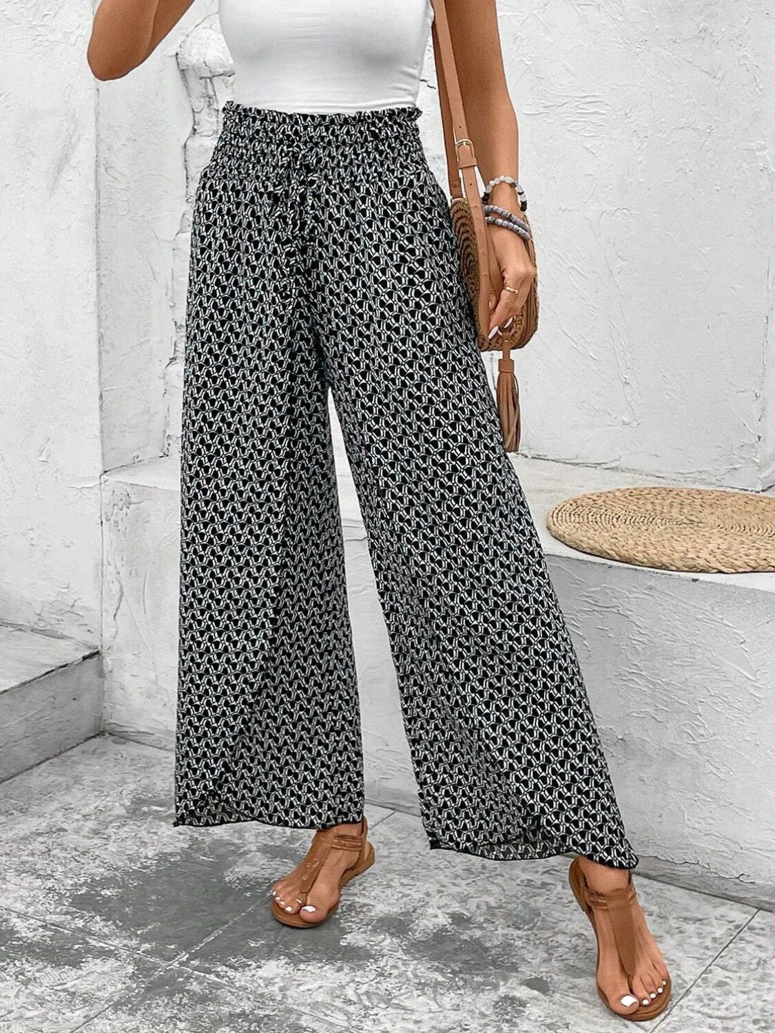 Tied Printed Wide Leg Pants - 5 Colors - Shop All Around Divas