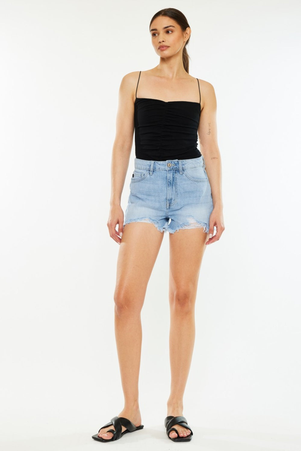 Kancan Raw Hem Distressed High Waist Denim Shorts - Shop All Around Divas