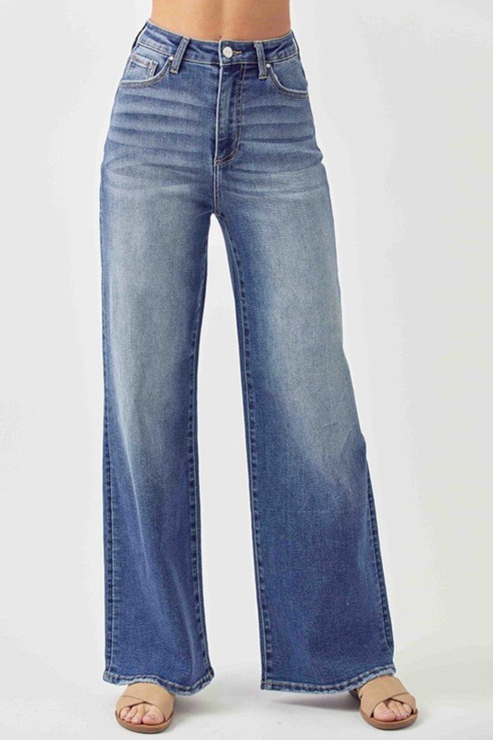 Risen Chillin' On A Dirt Road High Rise Wide Leg Jeans Trendsi