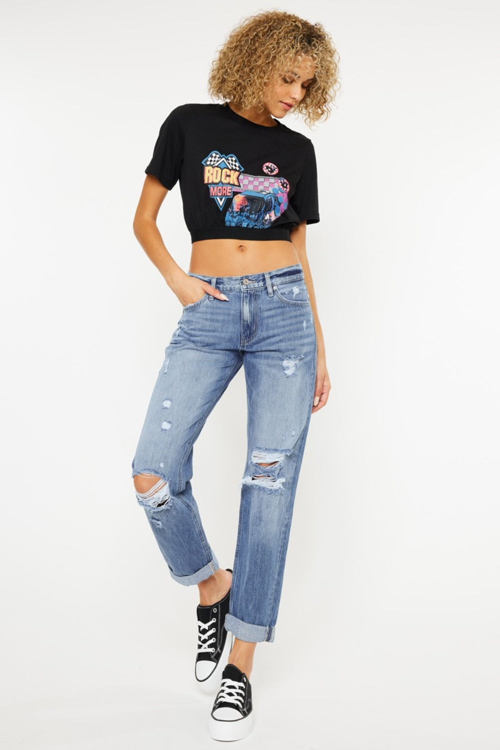 Kancan Mid Rise Distressed Straight Jeans - Shop All Around Divas