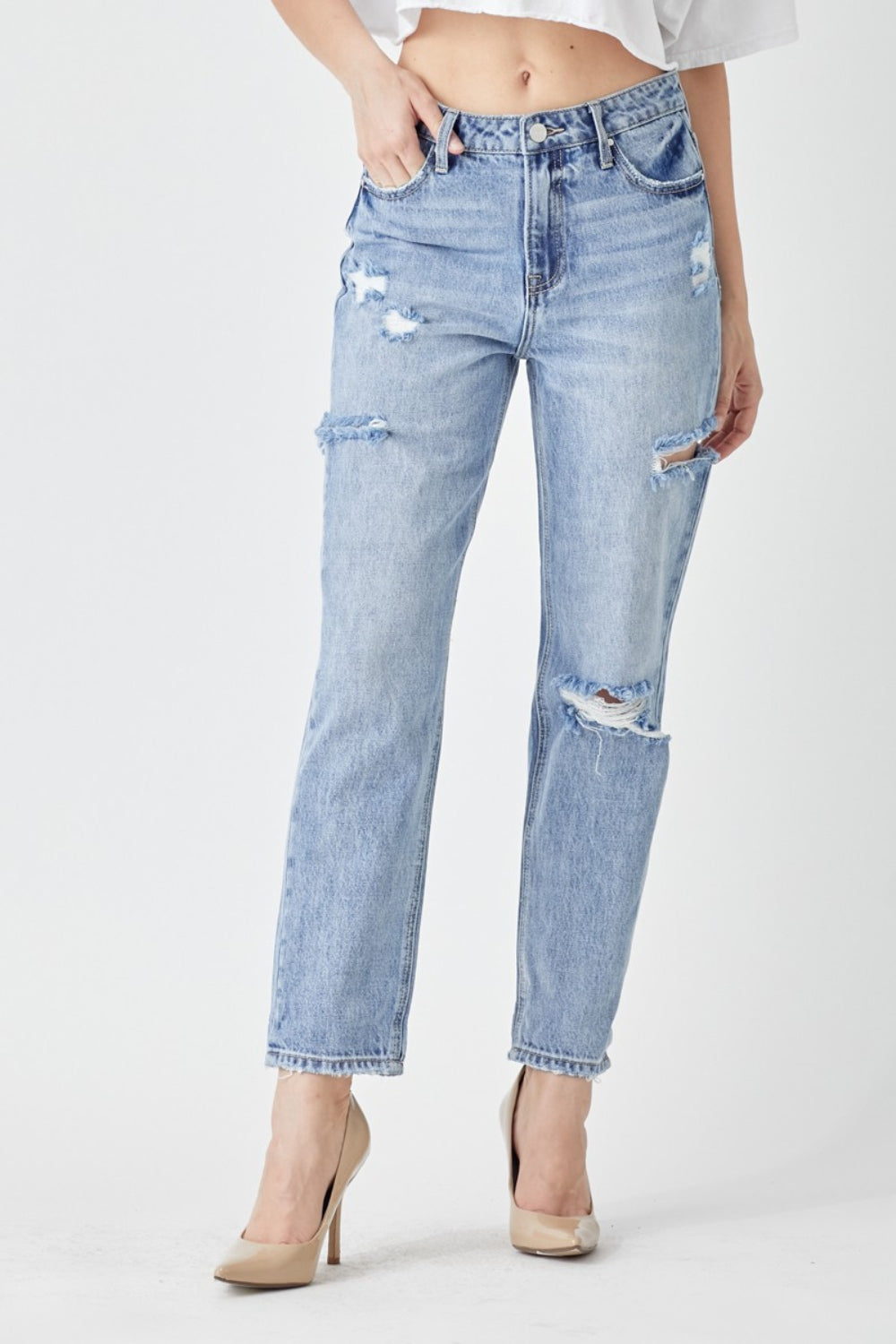 RISEN Distressed Slim Cropped Jeans - Shop All Around Divas