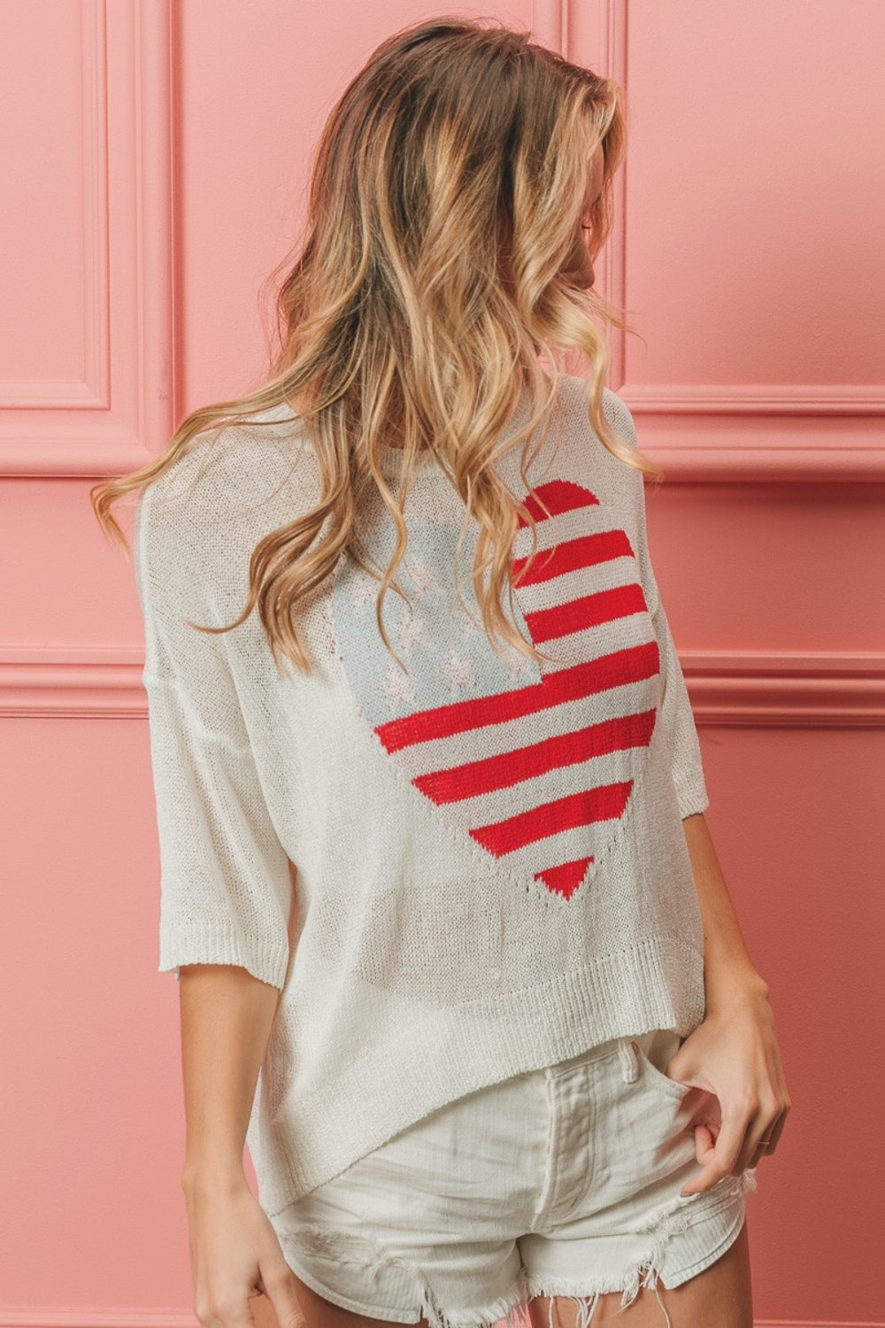 BiBi Striped Heart Contrast Knit Top - Shop All Around Divas