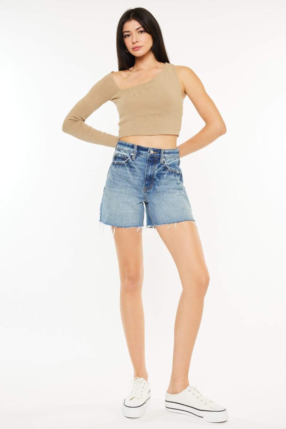 Kancan Full Size Raw Hem High Waist Denim Shorts - Shop All Around Divas