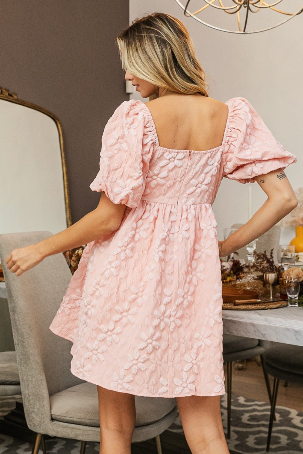 BiBi Flower Square Neck Puff Sleeve Dress - Shop All Around Divas