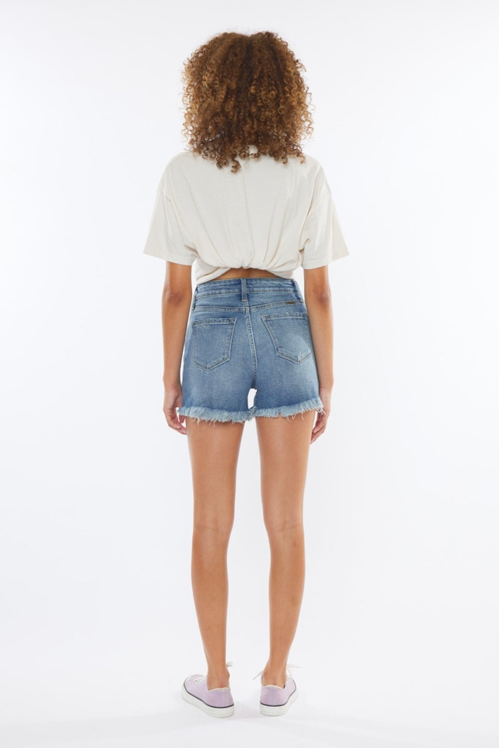 Kancan High Rise Frayed Hem Denim Shorts - Shop All Around Divas