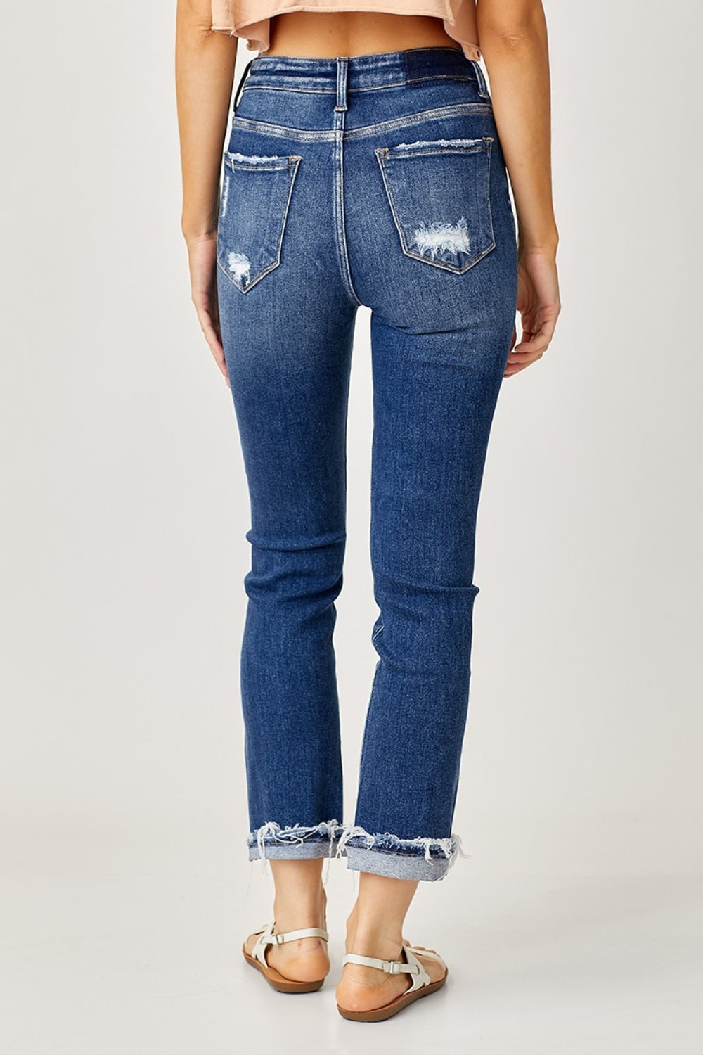 Risen Full Size High-Rise Frayed Cuffed Straight Jeans Trendsi