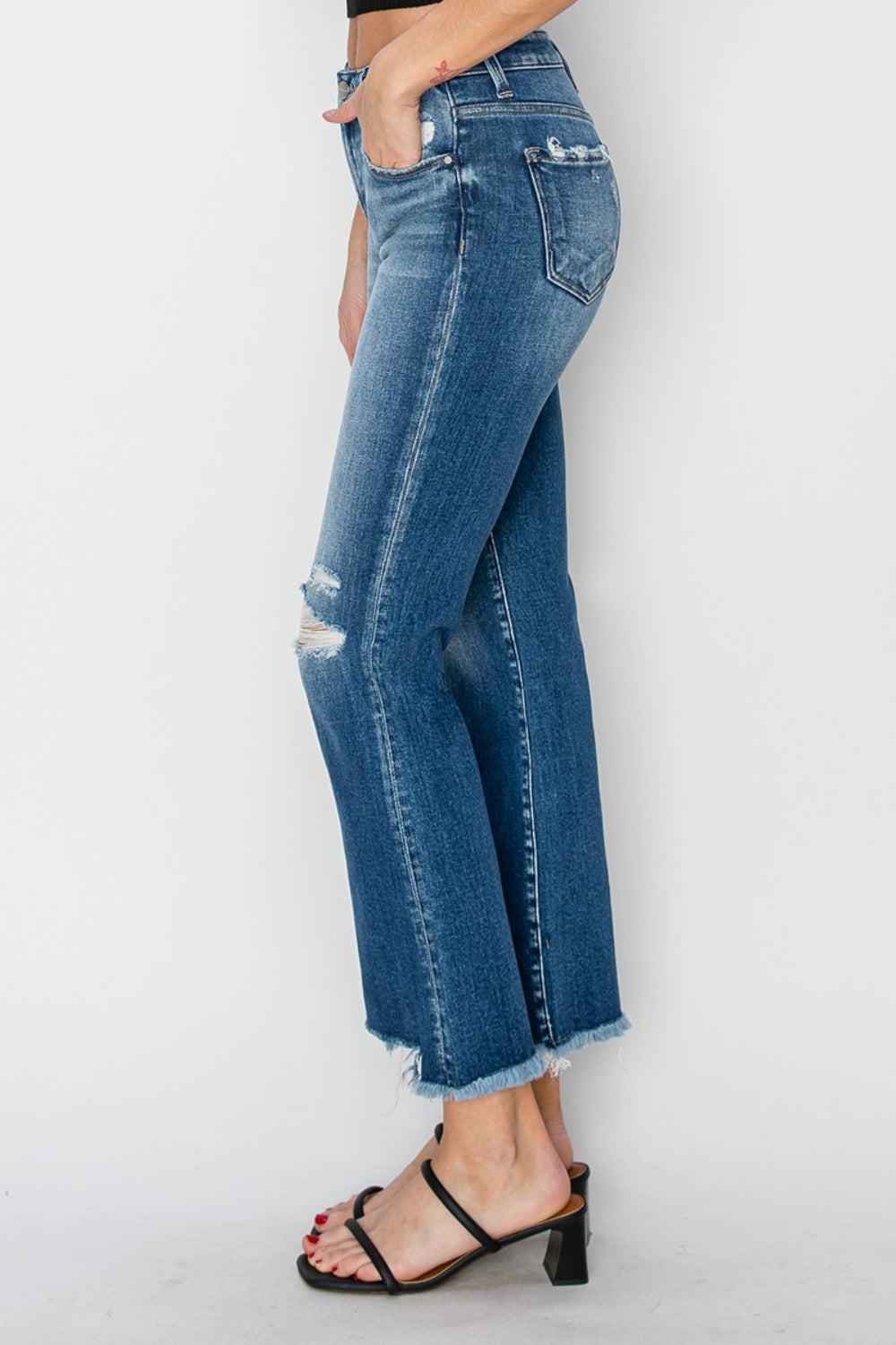 RISEN Full Size Frayed Step Hem Ankle Straight Jeans - Shop All Around Divas