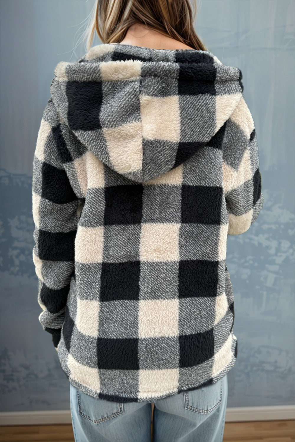 Double Take Full Size Plaid Long Sleeve Hooded Coat - 4 Colors