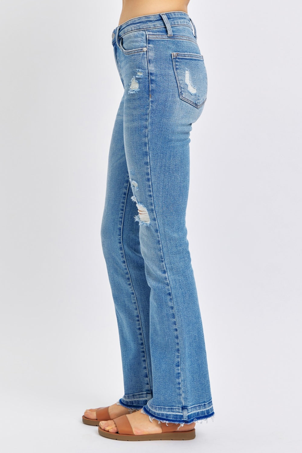 Judy Blue Full Size Mid Rise Destroyed Hem Distressed Jeans - Shop All Around Divas