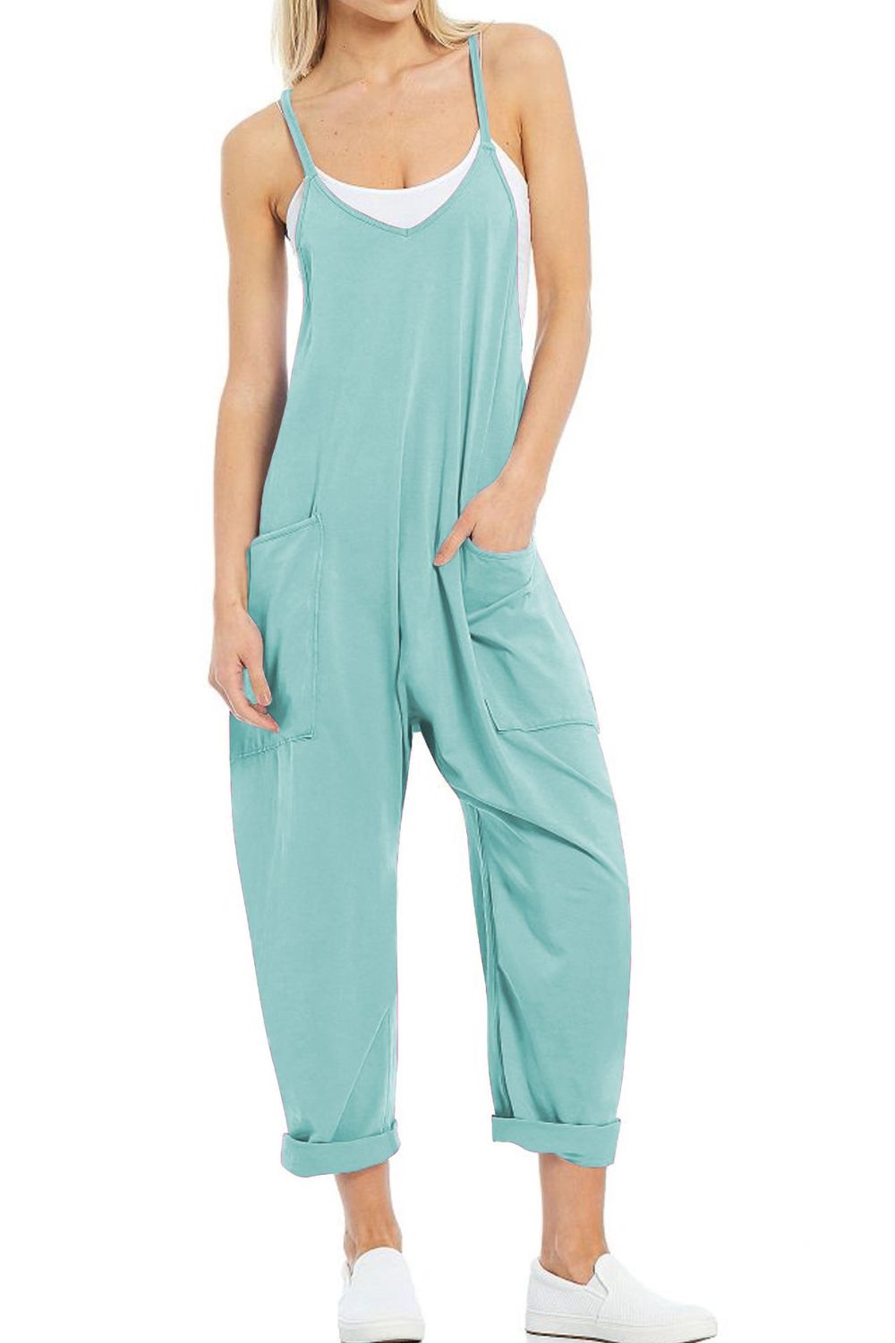 Spaghetti Strap Jumpsuit with Pockets - 7 Colors