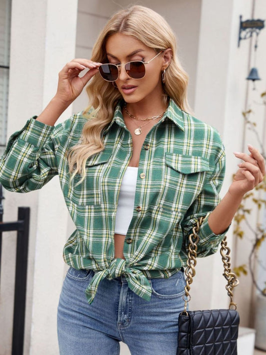 Plaid Button Up Long Sleeve Shirt - 7 Colors Trendsi