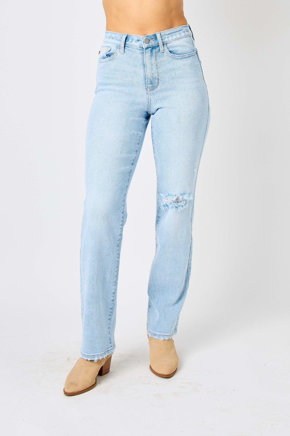 Judy Blue Full Size High Waist Distressed Straight Jeans - Shop All Around Divas