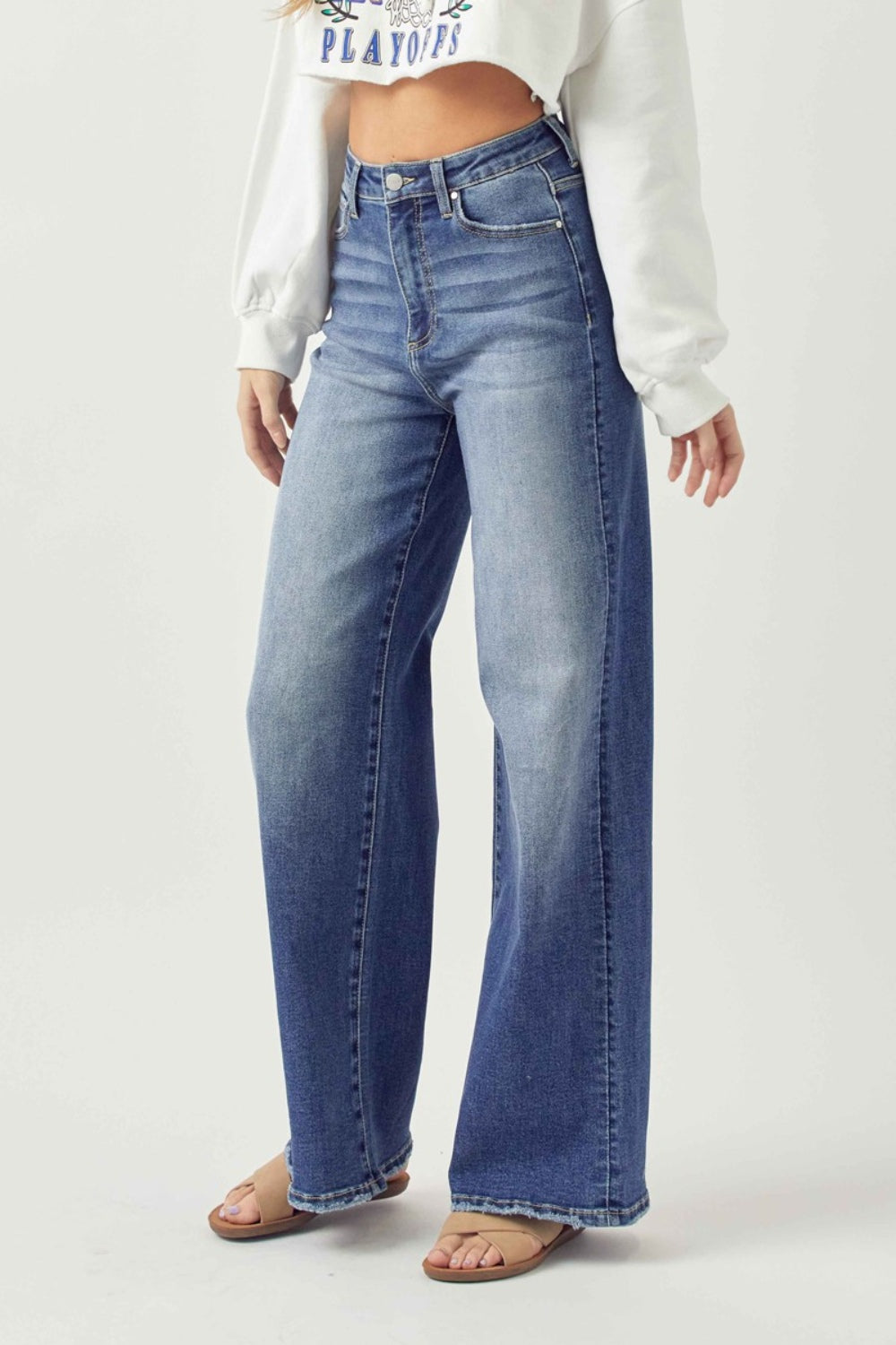 Risen Chillin' On A Dirt Road High Rise Wide Leg Jeans Trendsi